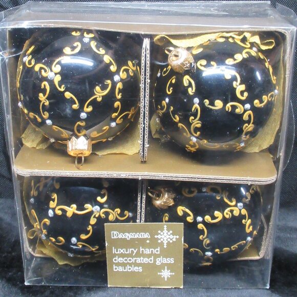 Dagmara Other - Dagmara 4 pc. Black and Gold Hand Decorated Glass Baubles Ornaments